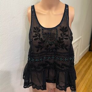 Free People Black Beaded Sleeveless Top